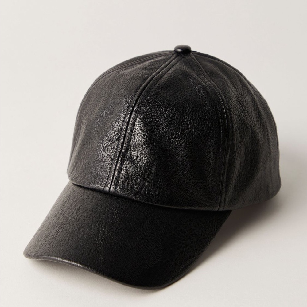 NWOT Free People Hailey Baseball Hat Faux Leather Black - Picture 2 of 7